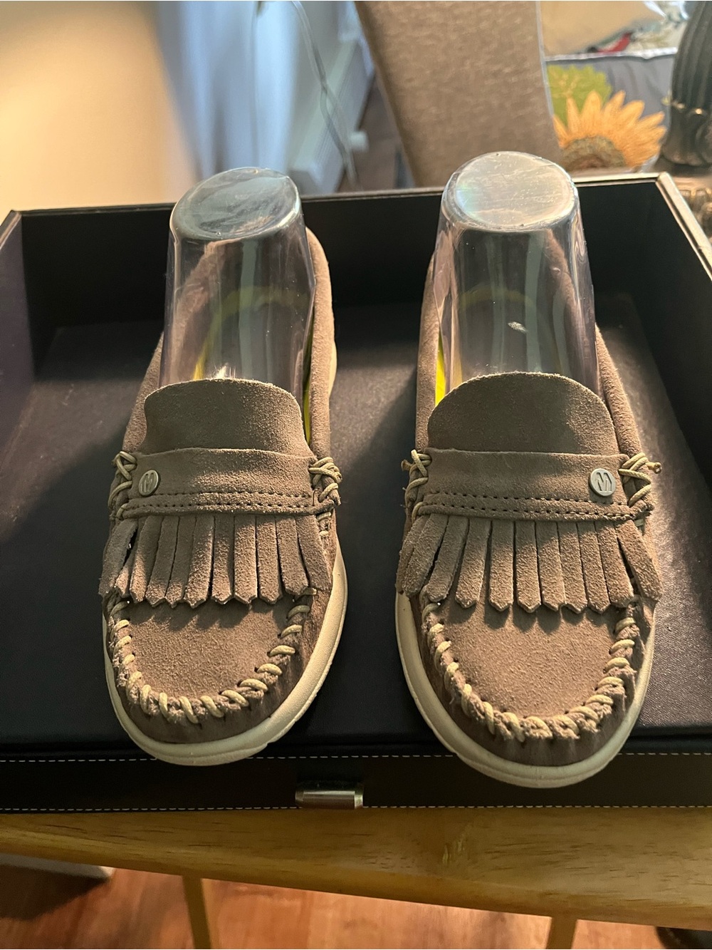 Minnetonka gray Suede Fringe Moccasins